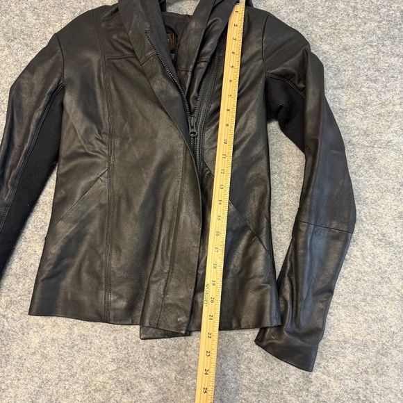 Danier Black Genuine Leather Moto Zip Fitted Hooded Jacket Women’s 2XS - Picture 7 of 12
